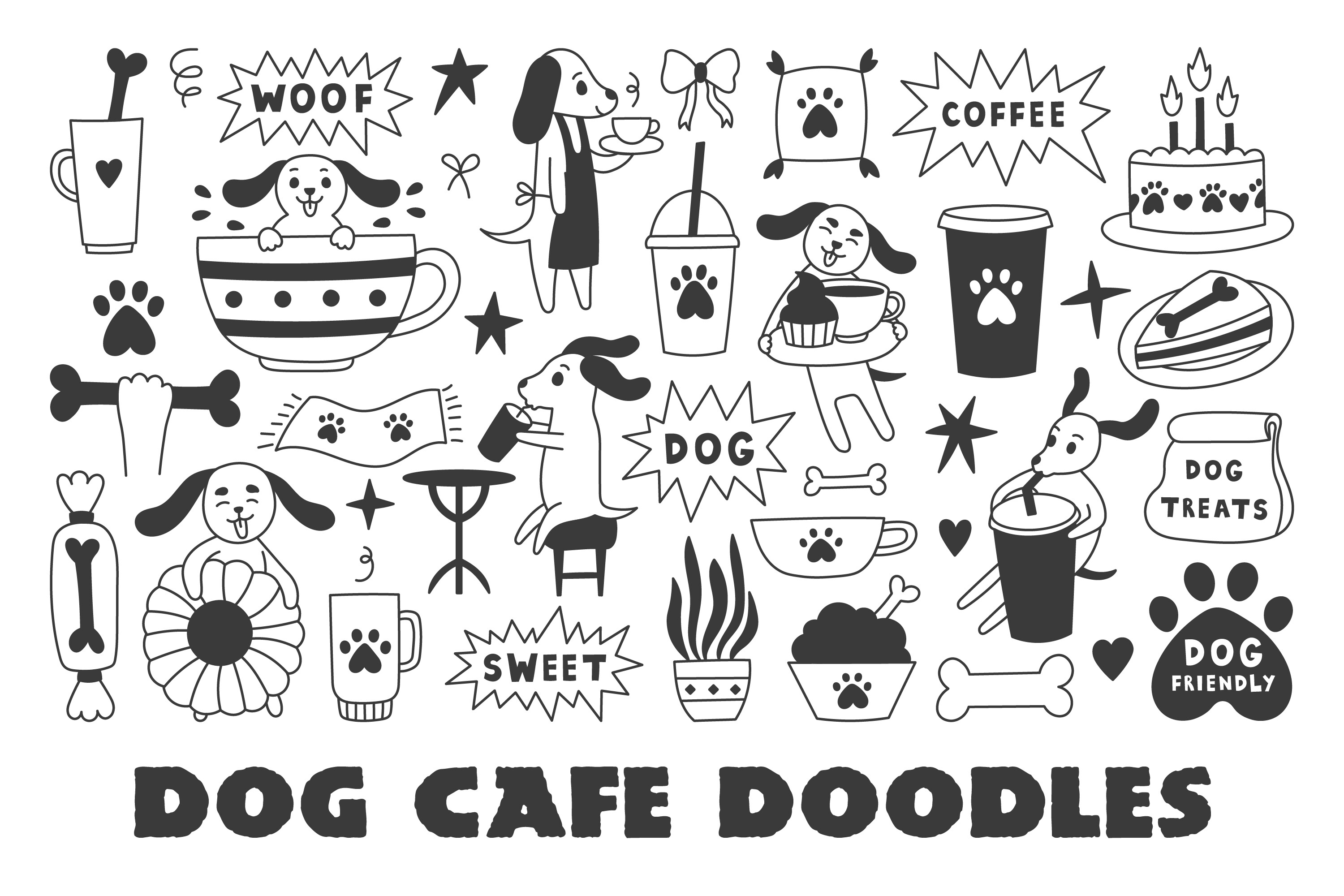 Dog Cafe Doodles PNG Clipart