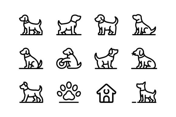 Dog pet line art vector icon set SVG for Cricut shirt mugs keychains and gift tags