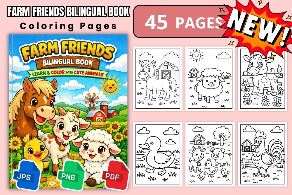Farm Friends Bilingual Coloring Pages