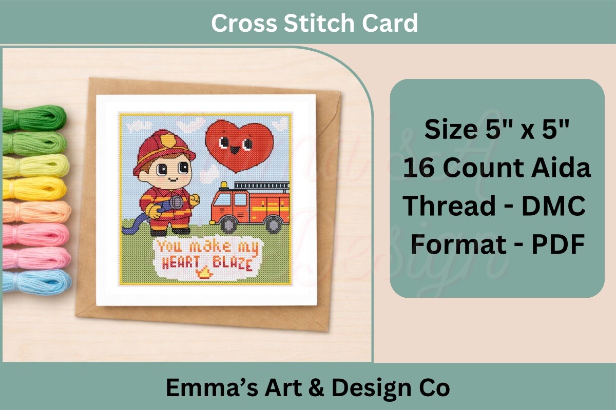 Fireman Cross Stitch Card