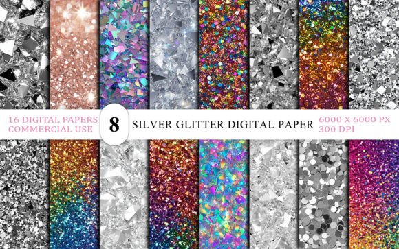 Metallic Silver Glitter Digital Paper