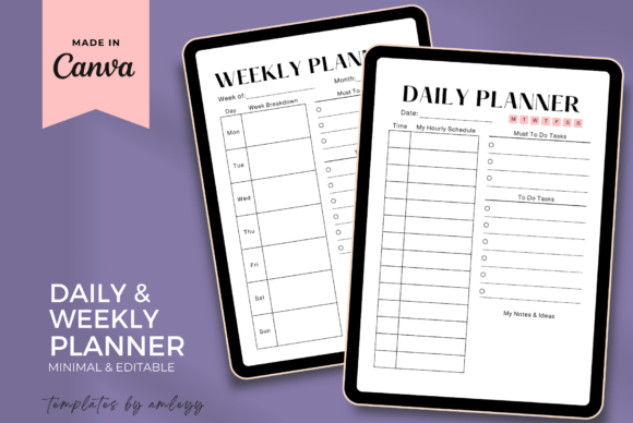 Minimal Daily & Weekly Planner Template - Digital
