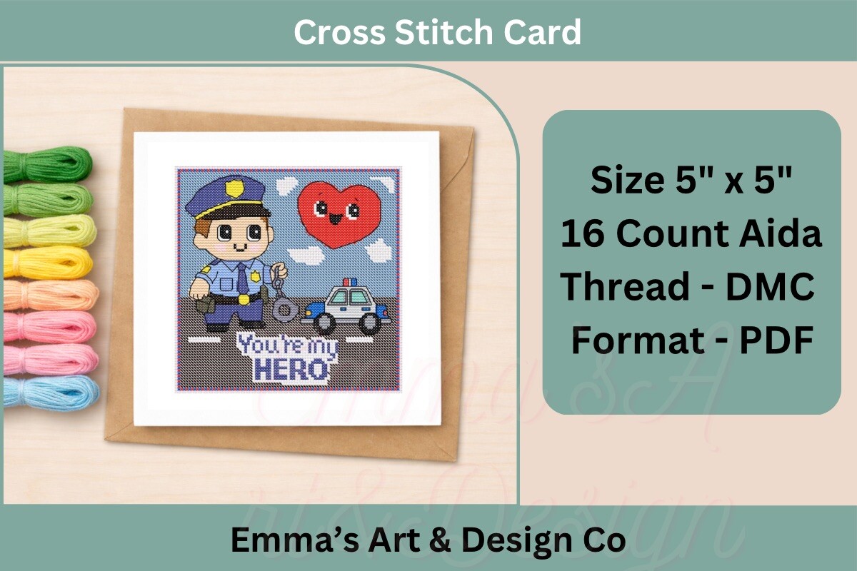 Police Officer Valentine Embroidery Card