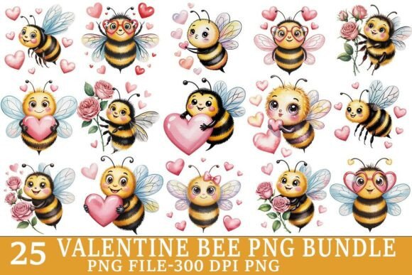 Preview of Valentine Bee PNG Bundle Valentine sublimation design