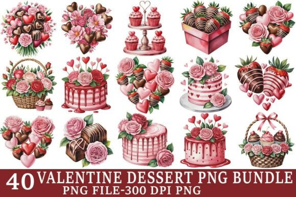 Preview of Valentine Dessert PNG Bundle Valentine sublimation design