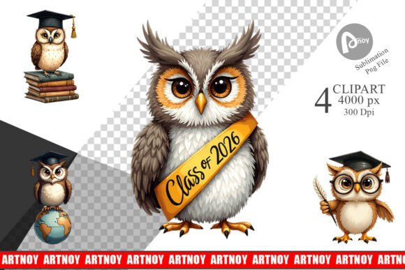 Vintage Graduation Owl Clipart Grafik Druckbare Illustrationen Von Artnoy