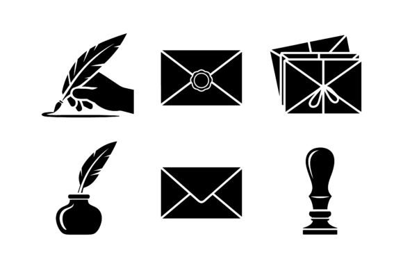 Vintage Mail Quill Pen Vector Silhouette