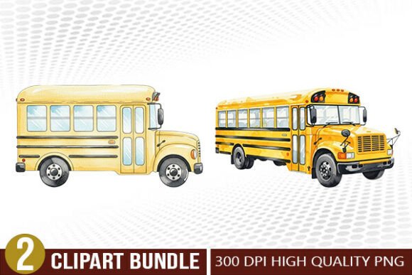 Watercolor School Bus PNG Clipart Set Graphic by Layout Design ...