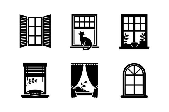Window Scene Vector Silhouette Set