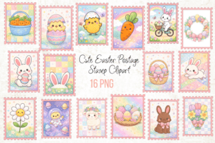 Cute Easter Postage Stamp Clipart PNG