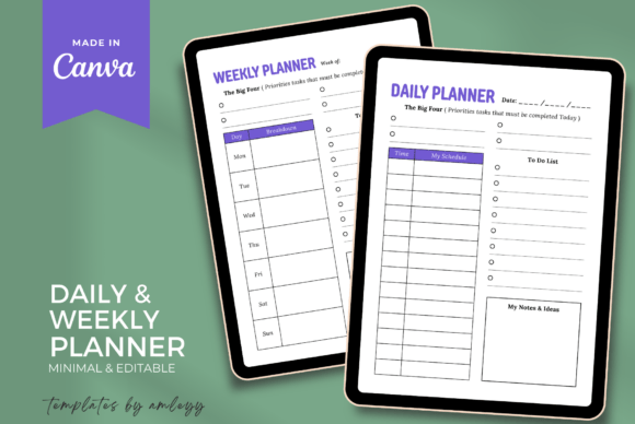 Daily & Weekly Planner Template Canva - Digital