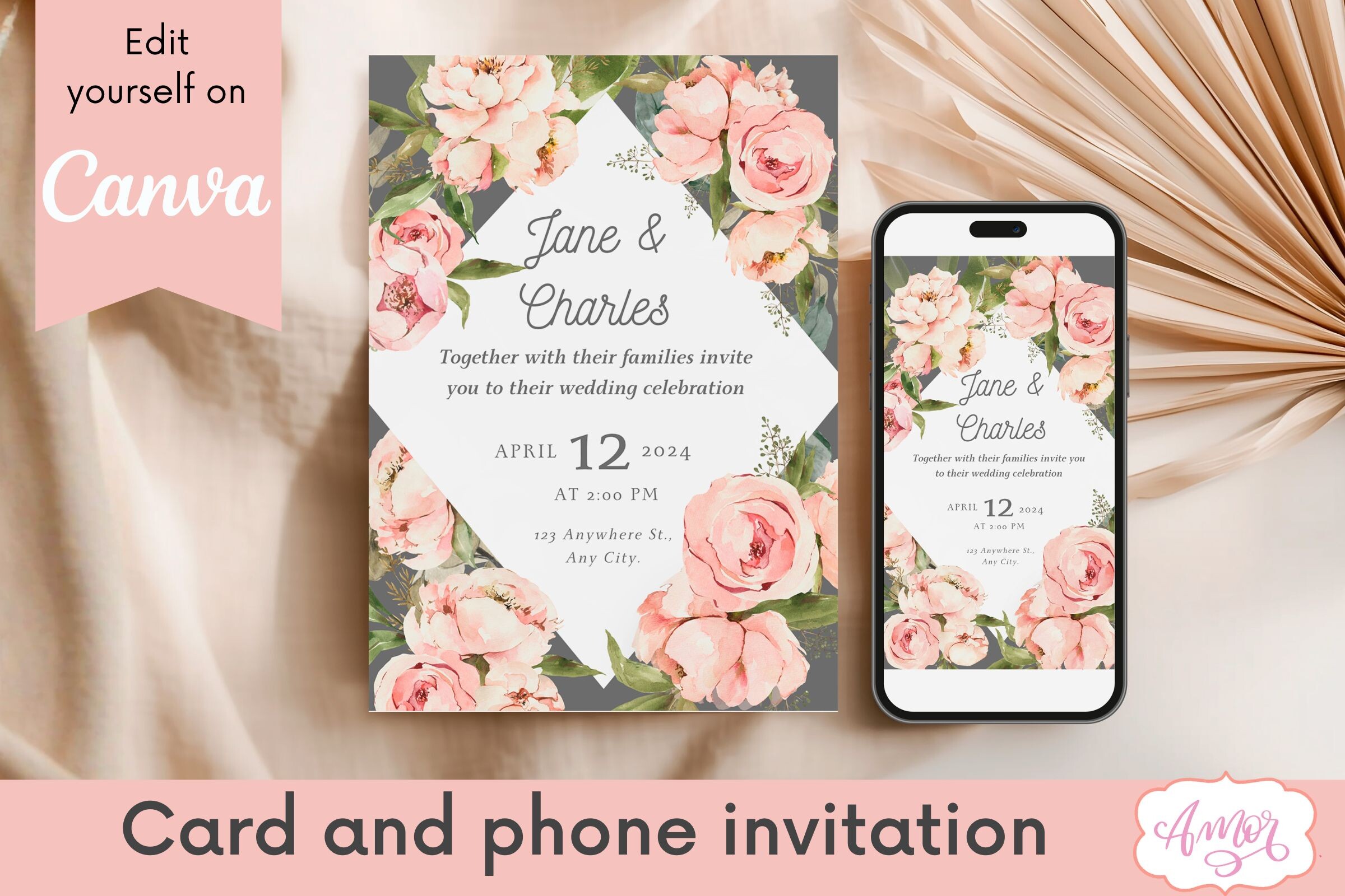Floral Wedding Invitation Canva Template