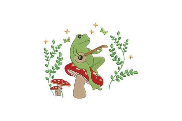 Funny Frog Playing Banjo on Mushroom