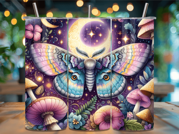 Moth Mushroom Moon Boho Tumbler Wrap