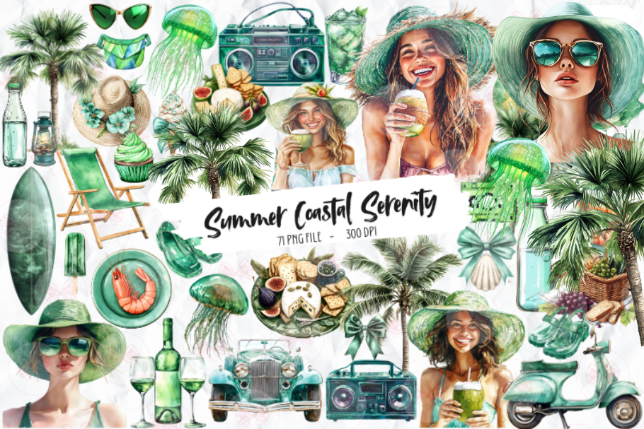 Summer Coastal Serenity Clipart Graphic by Markicha Art · Creative Fabrica