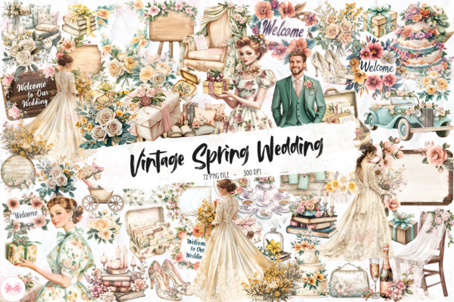 Vintage Spring Wedding Clipart Graphic by Markicha Art · Creative Fabrica