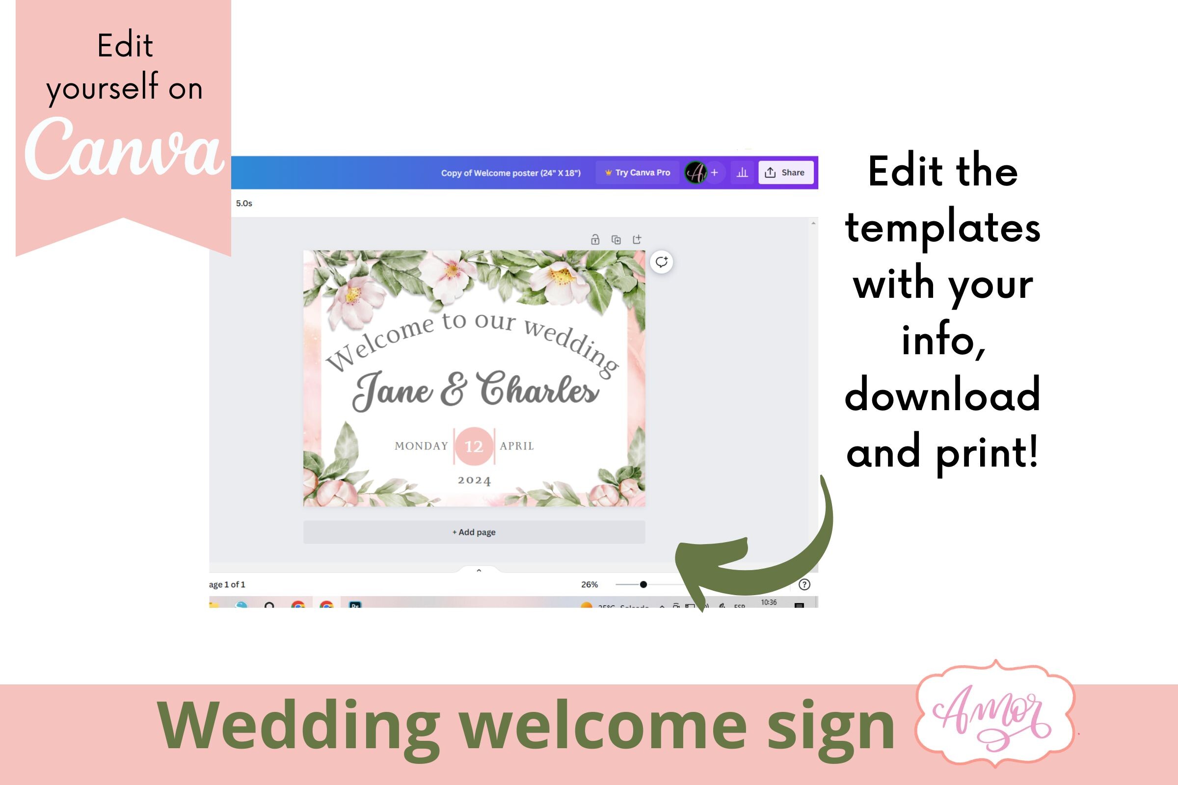 Wedding Welcome Sign Canva Template