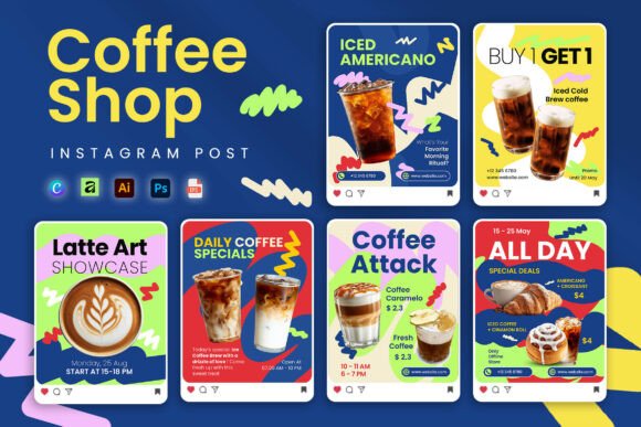 Preview of Colorful Coffee Shop - Instagram Post coffee shop social media template