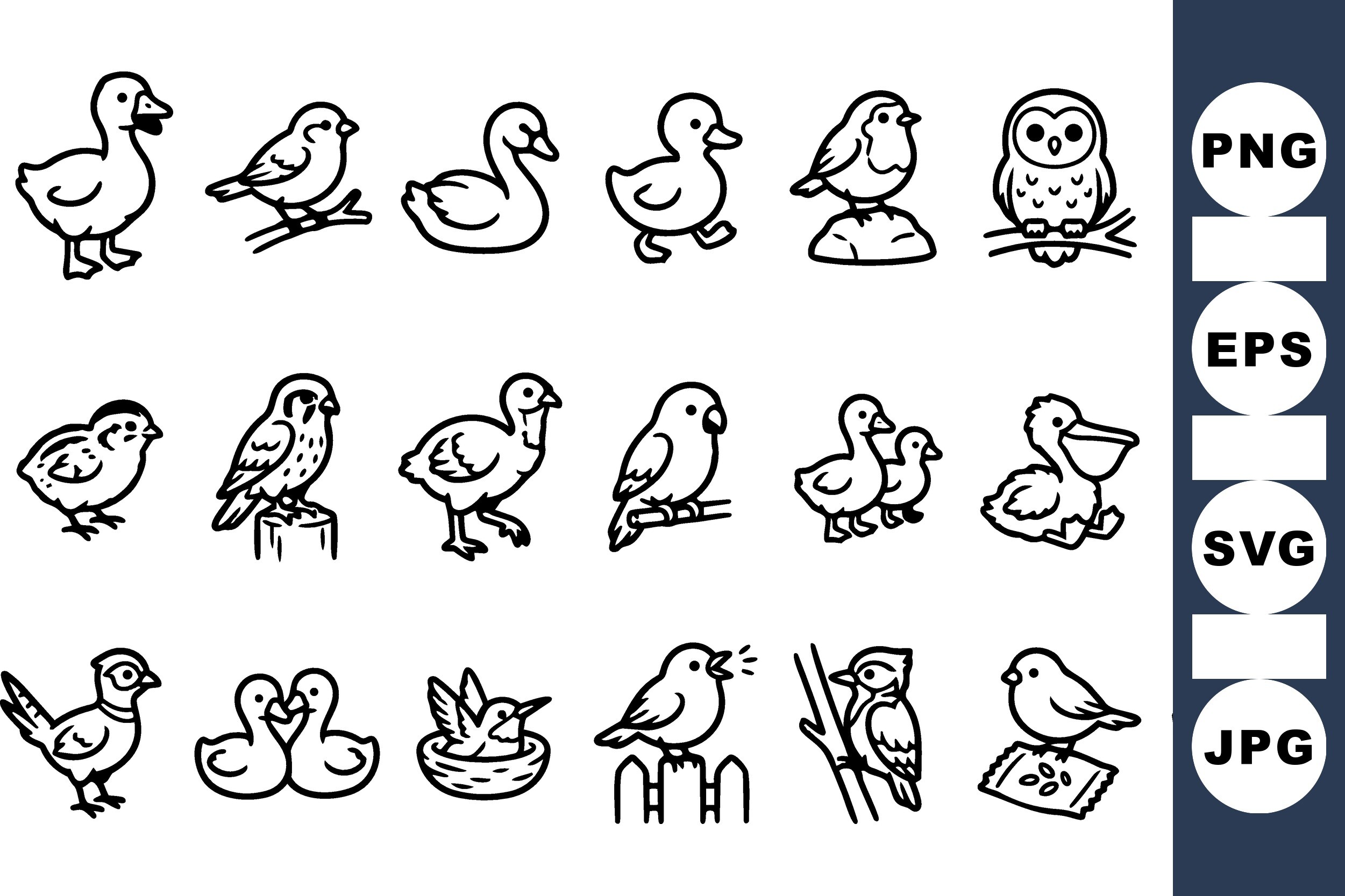 Cute Bird Outline Clipart Set
