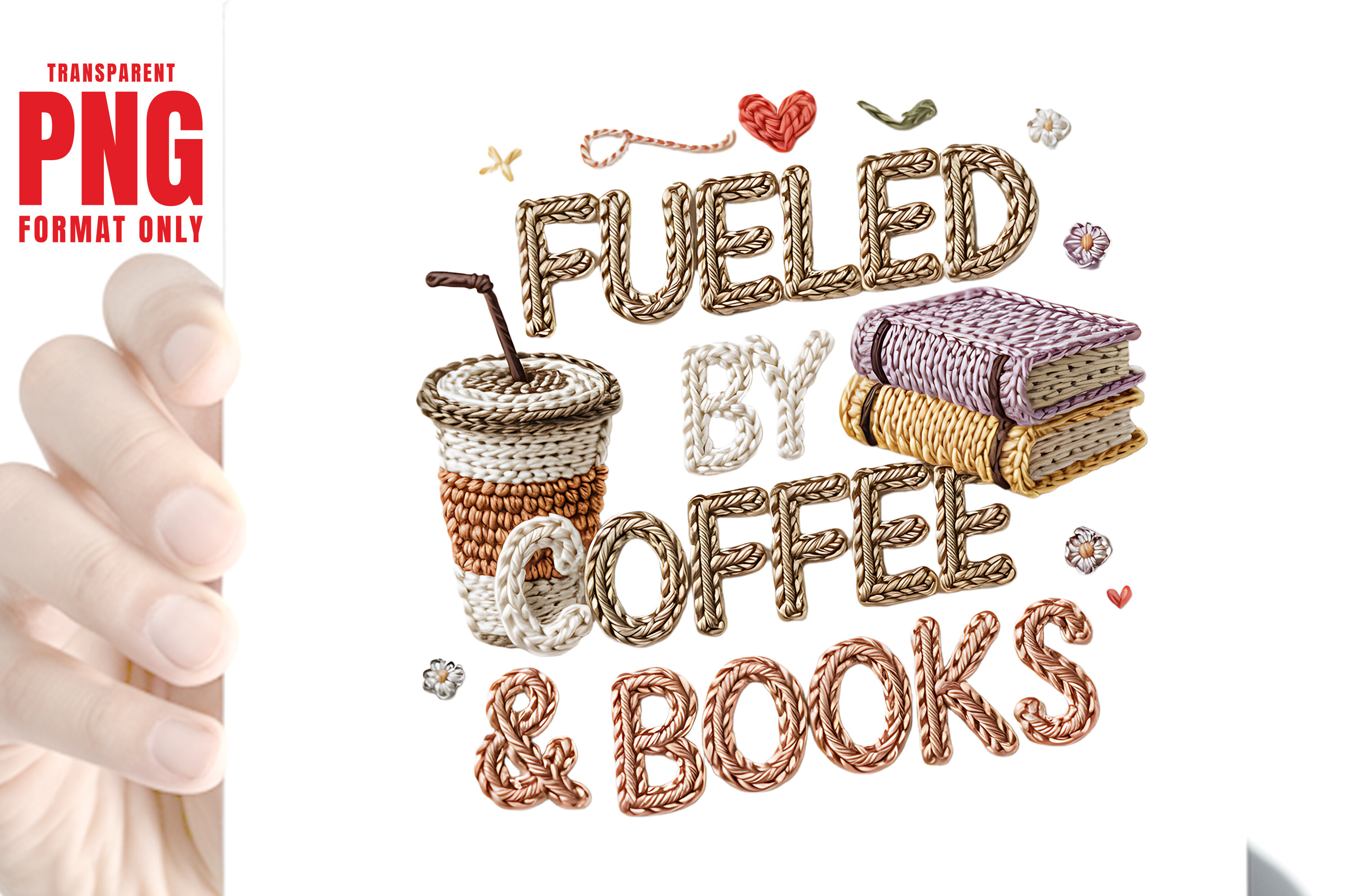Fueled by Coffee & Books Faux PNG