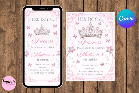 Girls 5th Birthday Invitation