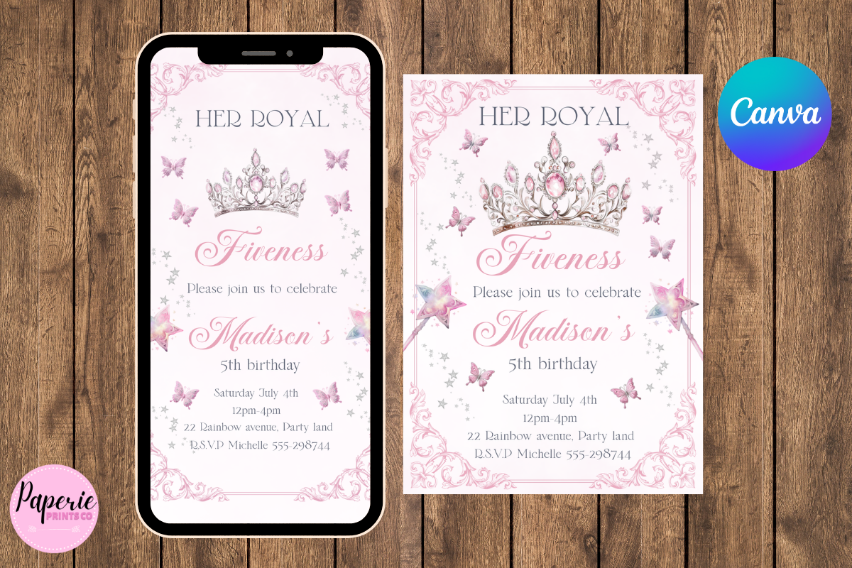 Girls 5th Birthday Invitation