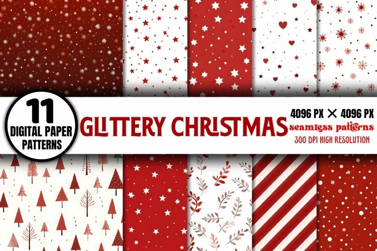 Glittery Christmas Digital Paper Pack