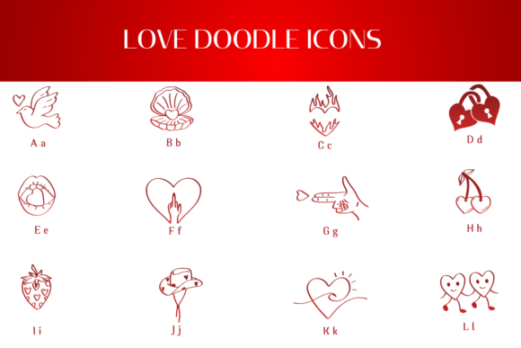 Love Doodle Icons Font PNG with transparent background - Preview 1