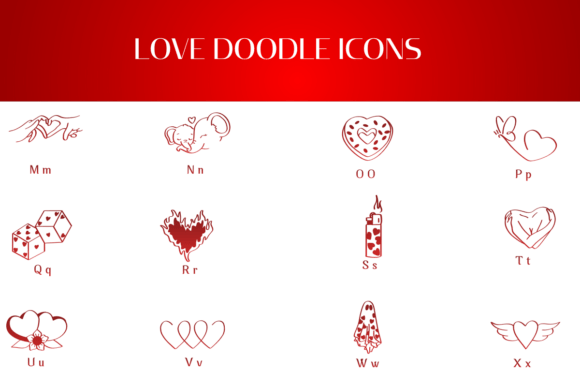 Love Doodle Icons Font PNG with transparent background - Preview 2