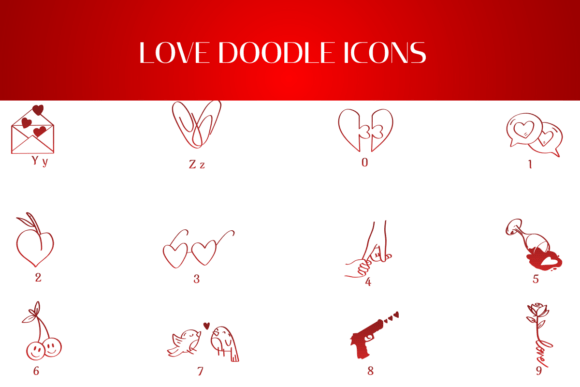 Love Doodle Icons Font PNG with transparent background - Preview 3