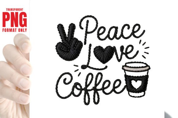 Peace Love Coffee Faux Yarn Crochet PNG