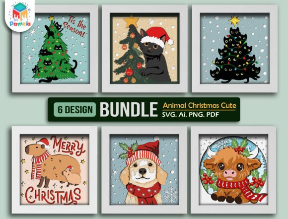 Animal Christmas Shadow Box SVG Bundle