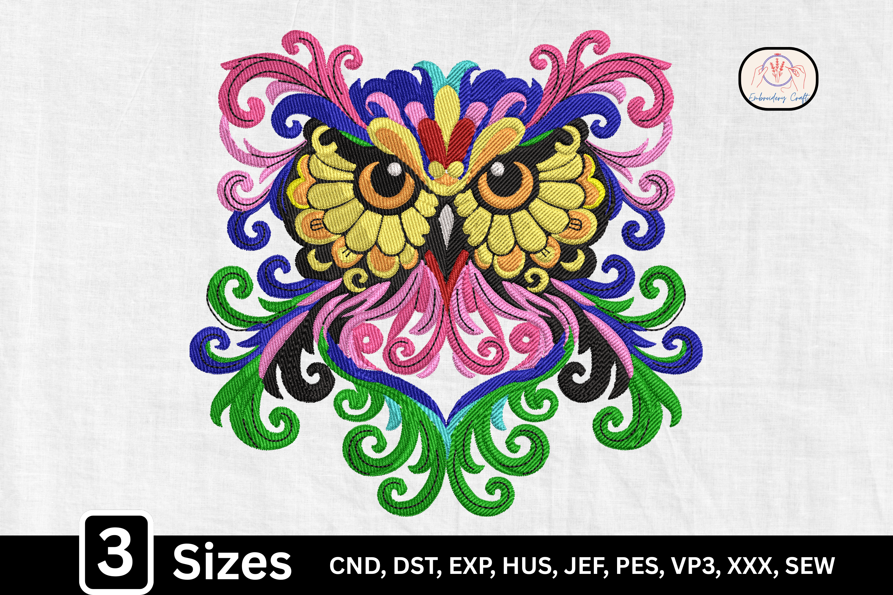 Colorful Folk Art Ornate Floral Owl