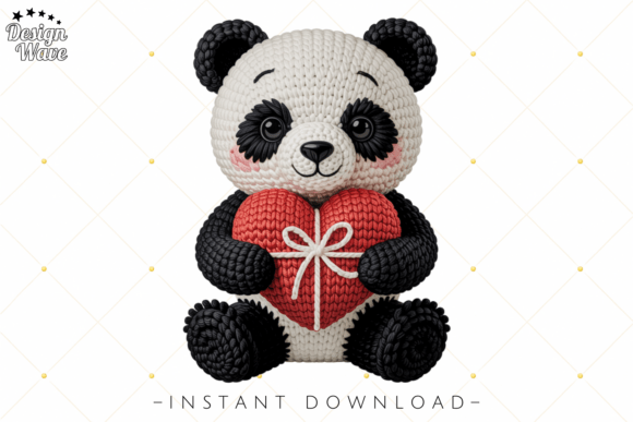 Crochet Panda Holding Heart PNG