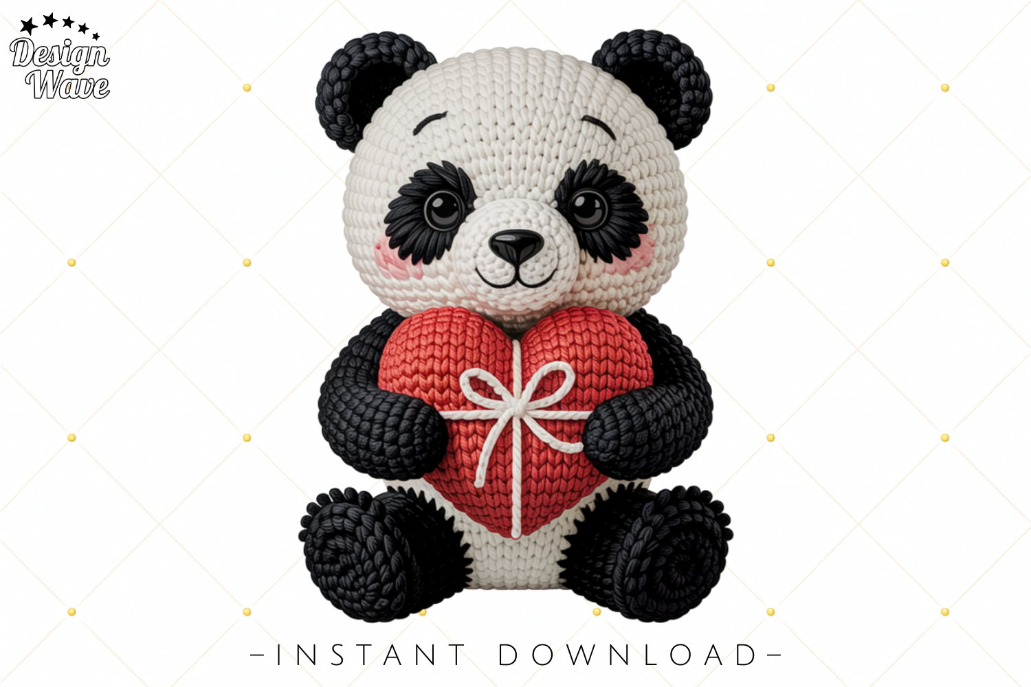 Crochet Panda Holding Heart PNG