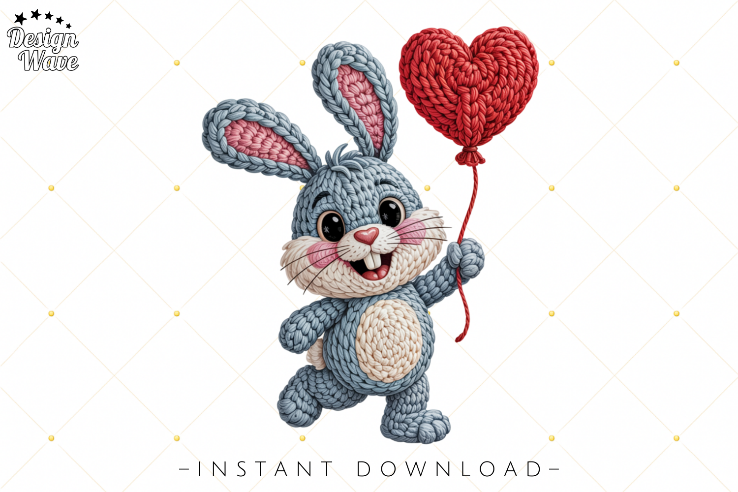Cute Knitted Bunny Holding Heart PNG