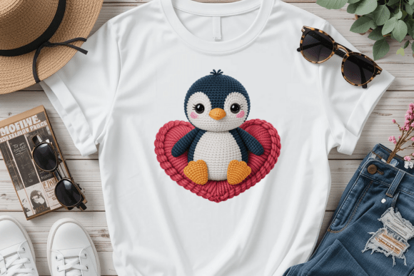 Cute Knitted Penguin Sitting on Heart