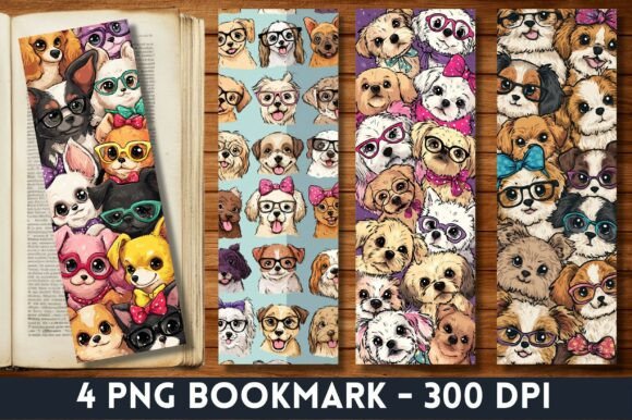 Cute Puppies Glasses Doodle Bookmark