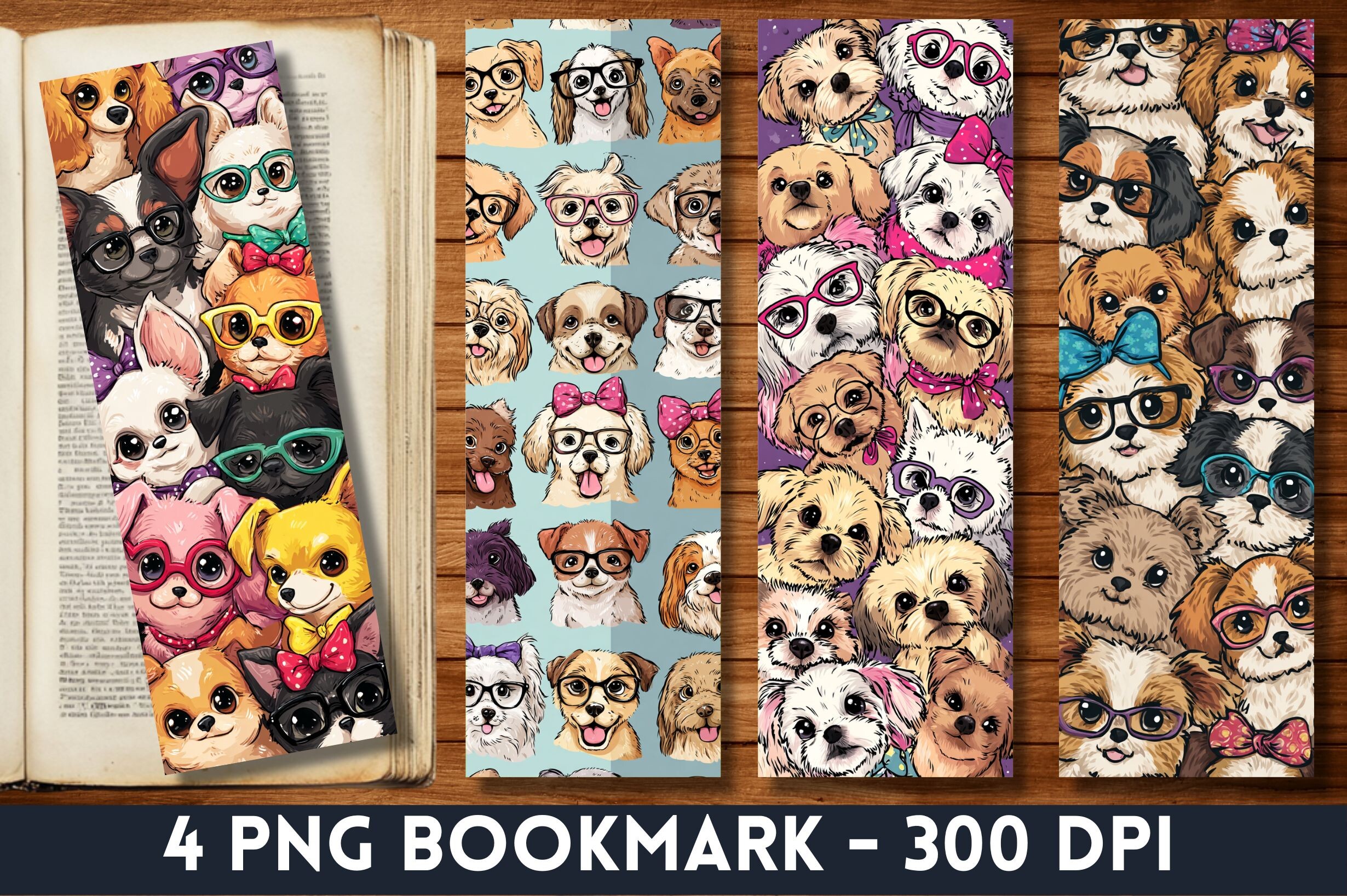 Cute Puppies Glasses Doodle Bookmark