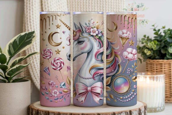 Magical Unicorn Pastel Glitter Tumbler Gráfico Ilustraciones Imprimibles Por Venime