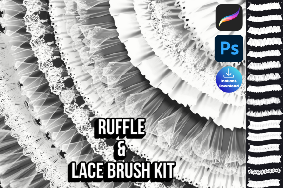 Procreate Photoshop Ruffle Lace Brush Pack fashion illustration clothing design