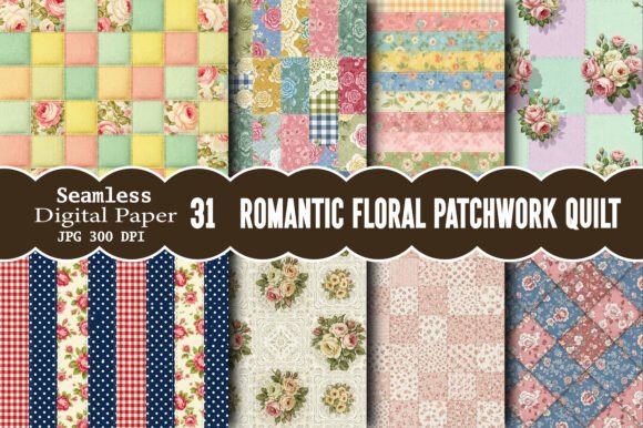 Romantic Floral Patchwork Quilt Papers Graphic by Designstock ...