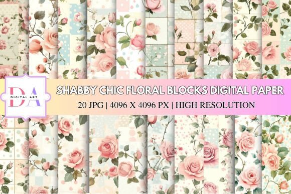 Shabby Chic Floral Blocks Digital Paper