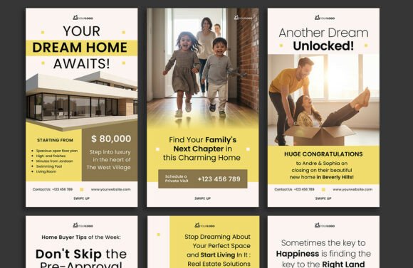 Preview of Yellow Brown Real Estate - IG & Canva social media template