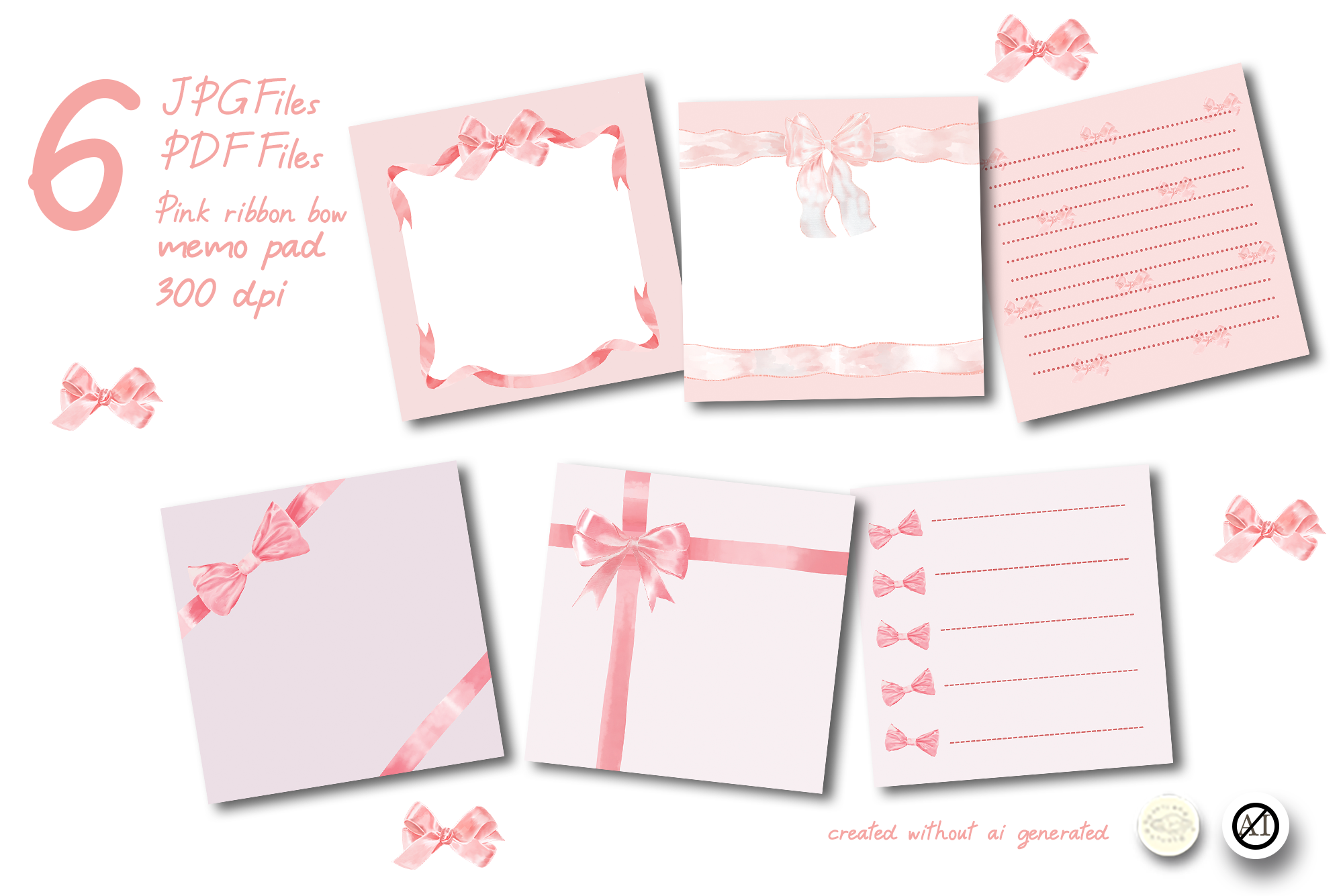 Watercolor Pink Ribbon Bow Memo Pad