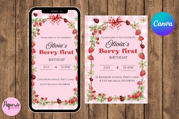 Berry First Birthday Invitation Editable