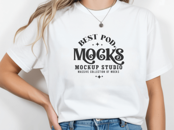 Comfort Colors C1717 White TShirt Mockup Gráfico Mockups de Productos Por Best POD Mockup
