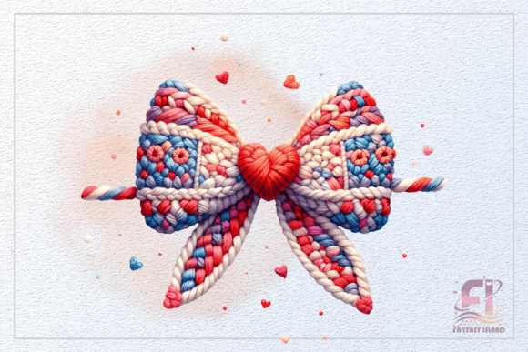 Crochet Valentine Bow with Heart Clipart