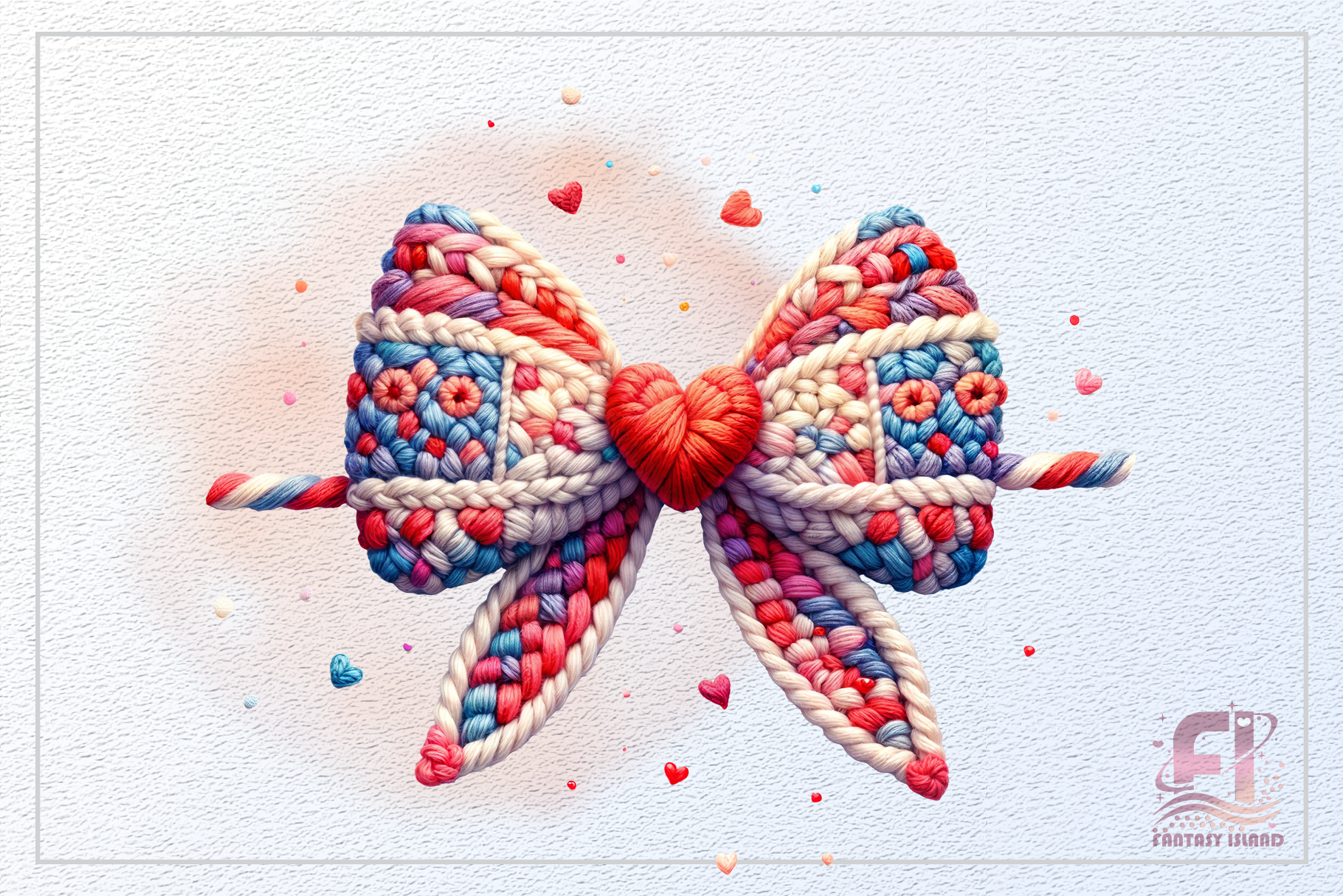 Crochet Valentine Bow with Heart Clipart