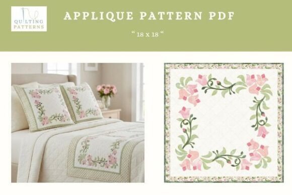 Floral Applique Pattern PDF - 18" × 18"